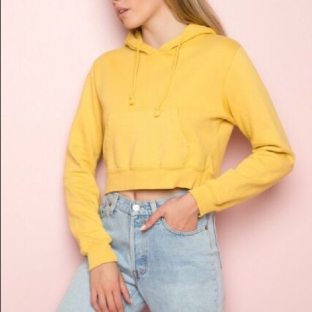 Brandy Melville Yellow Cropped Hoodie NWOT - Picture 3 of 4